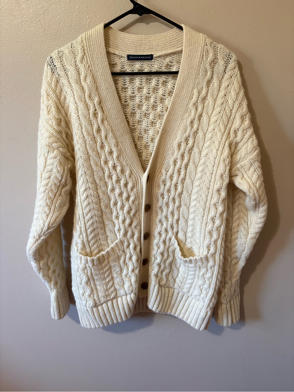 Brandy Melville Wool Cable Knit Cream Cardigan Women’s one size